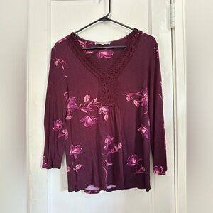 Daniel Rainn Red Embellished Fitted 3/4 Sleeve Blouse